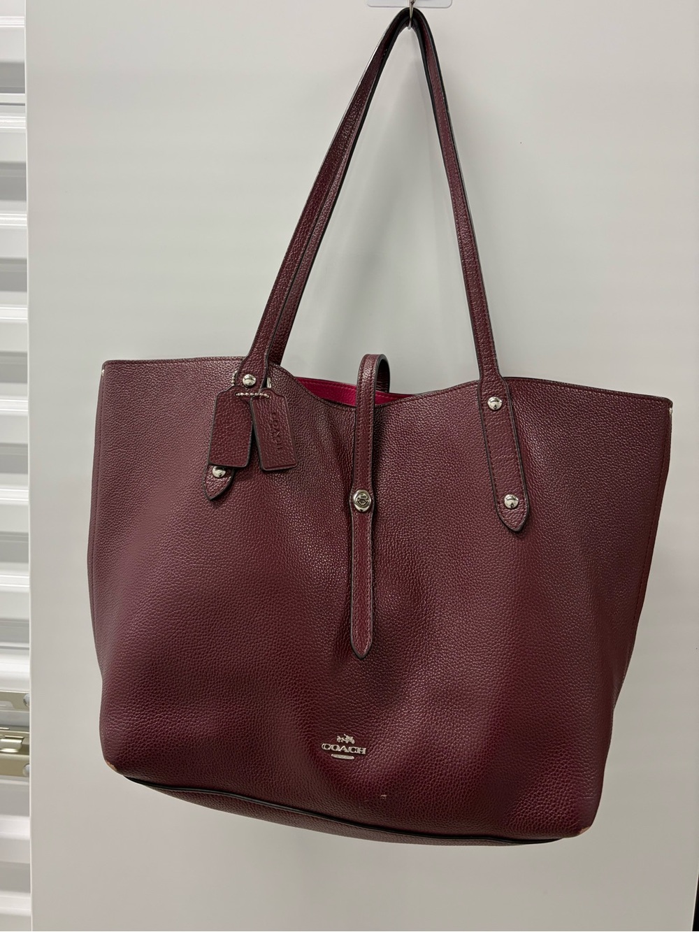 Coach Pebbled Leather Tote in Deep Burgundy